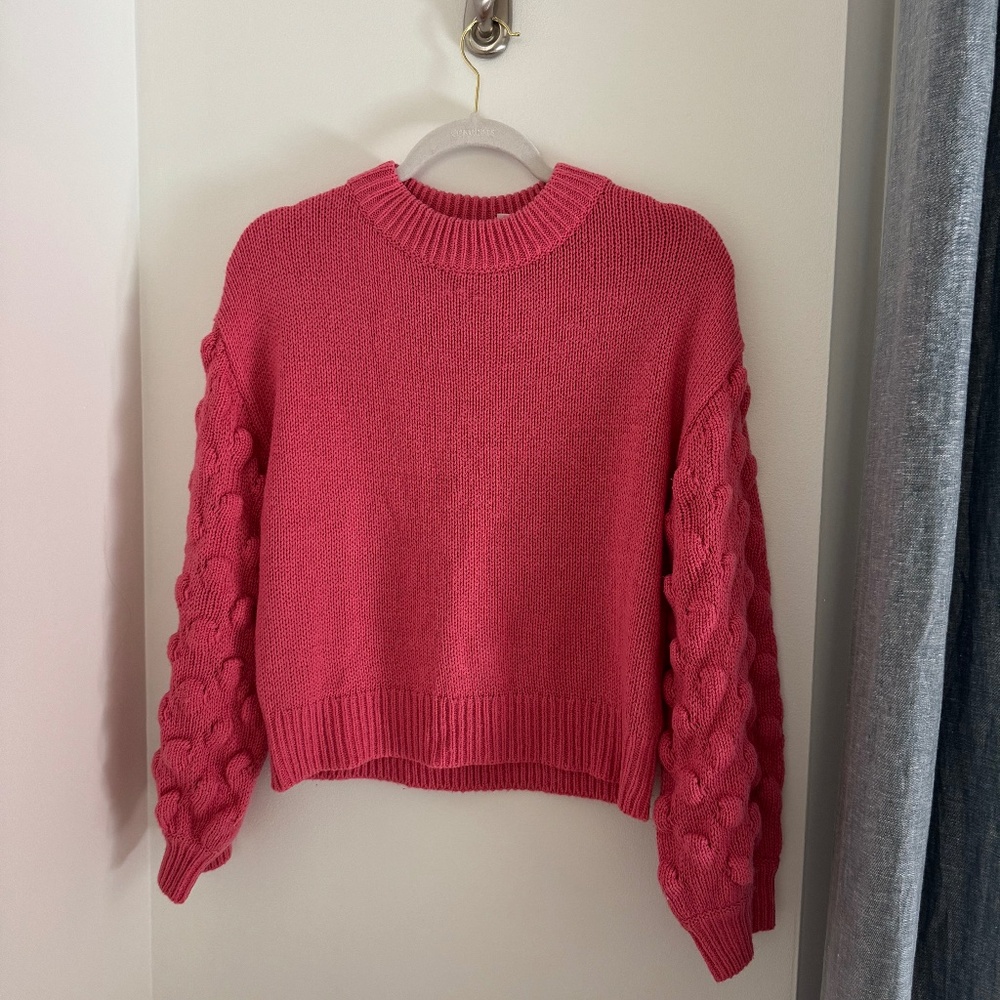 Pink Puff Sleeve Detail Chunky Knit Sweater